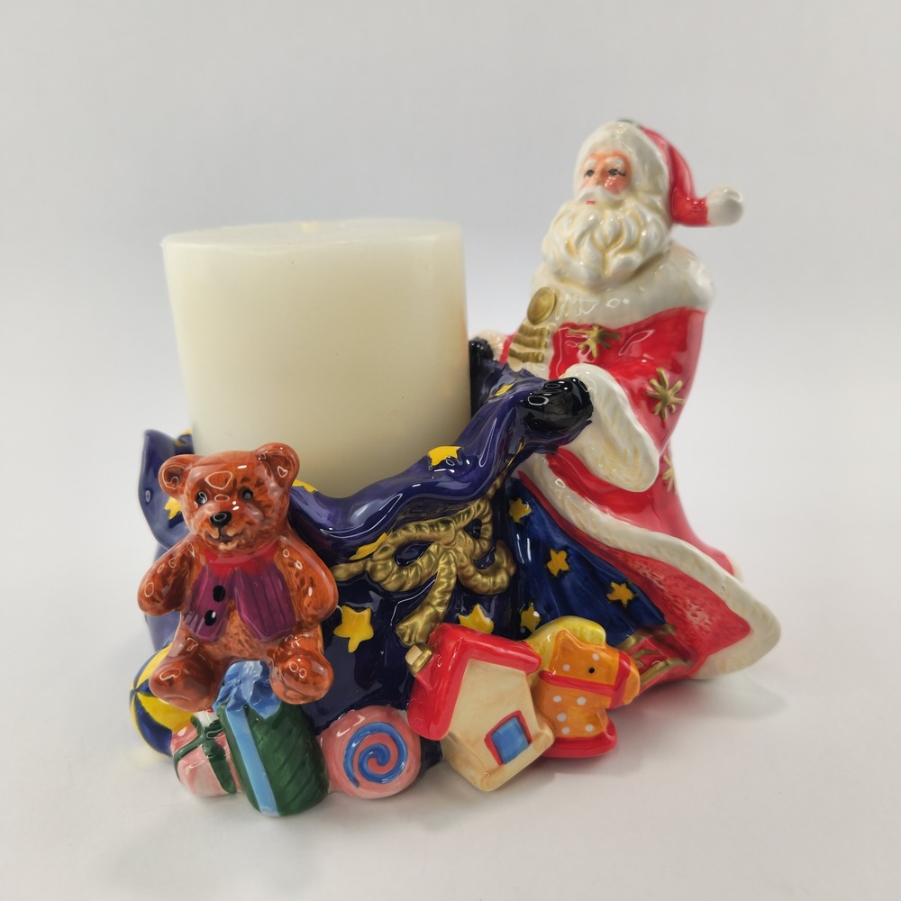 Signature Home Collection Celestial Santa Ceramic Pillar Candle Holder Christmas